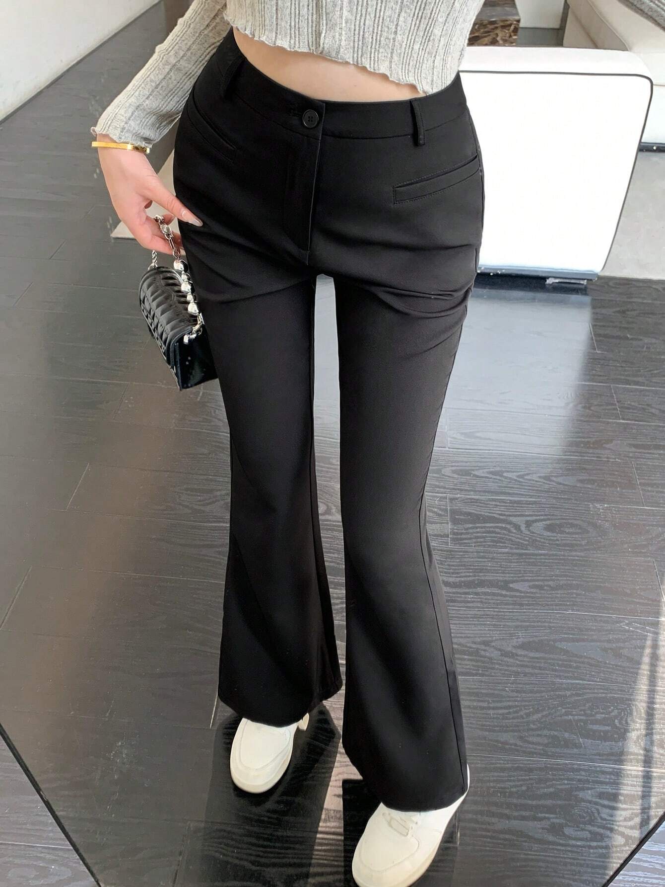 Buy SHEIN DAZY Solid Color Flared Trousers in Pakistan