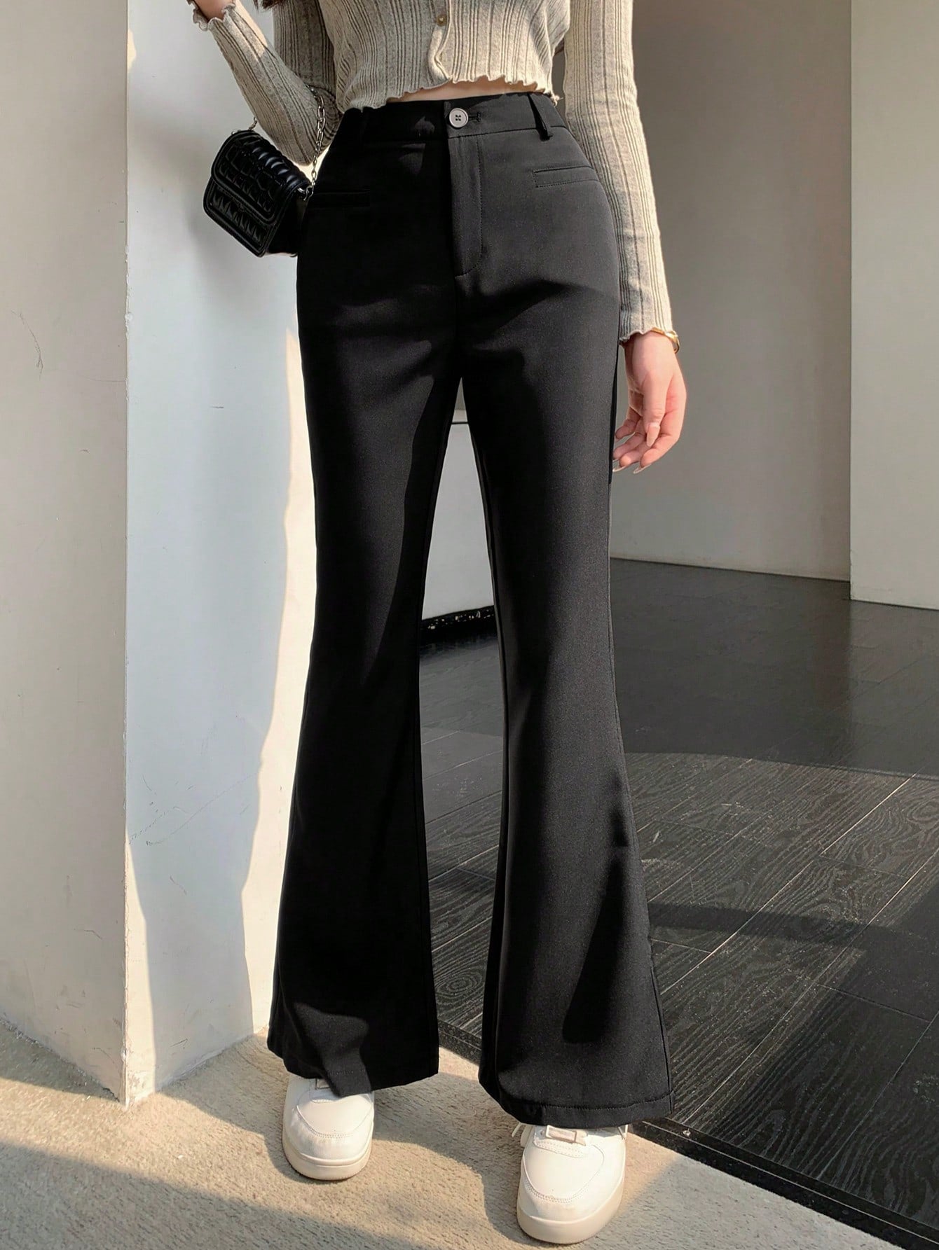 Buy SHEIN DAZY Solid Color Flared Trousers in Pakistan
