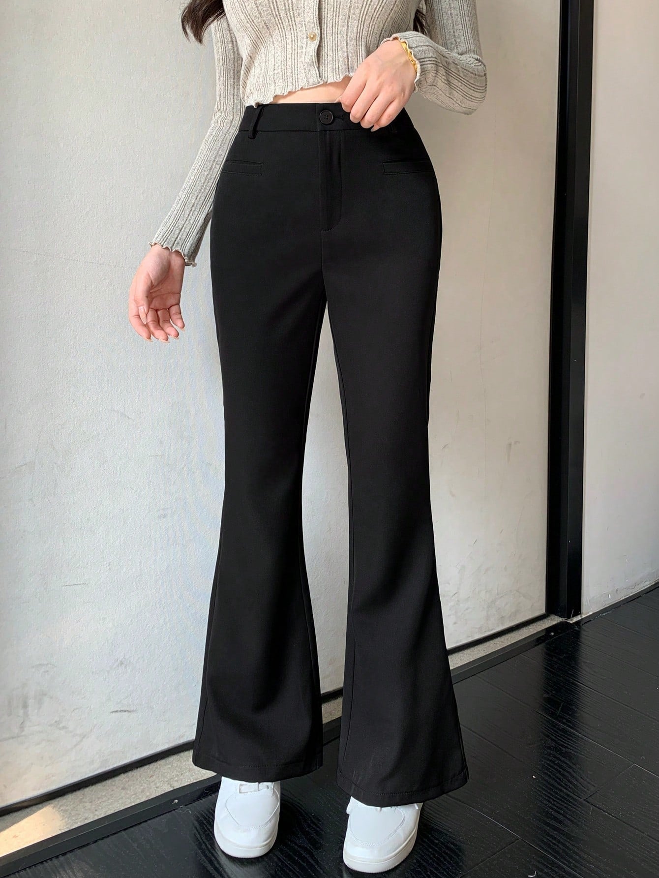 Buy SHEIN DAZY Solid Color Flared Trousers in Pakistan