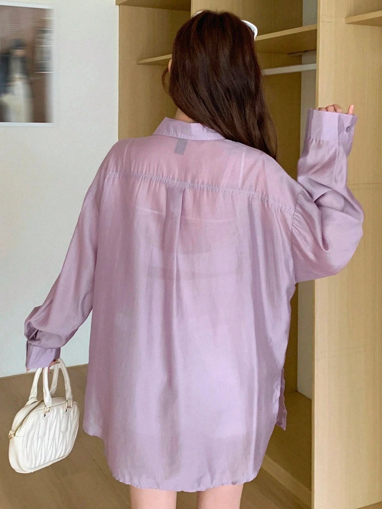 Buy SHEIN DAZY Solid Color Loose Fit Thin Long Sleeve Button Down Shirt in Pakistan