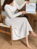 Buy DAZY Solid Color V Neck Long Sleeve Dress in Pakistan