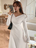 Buy DAZY Solid Color V Neck Long Sleeve Dress in Pakistan