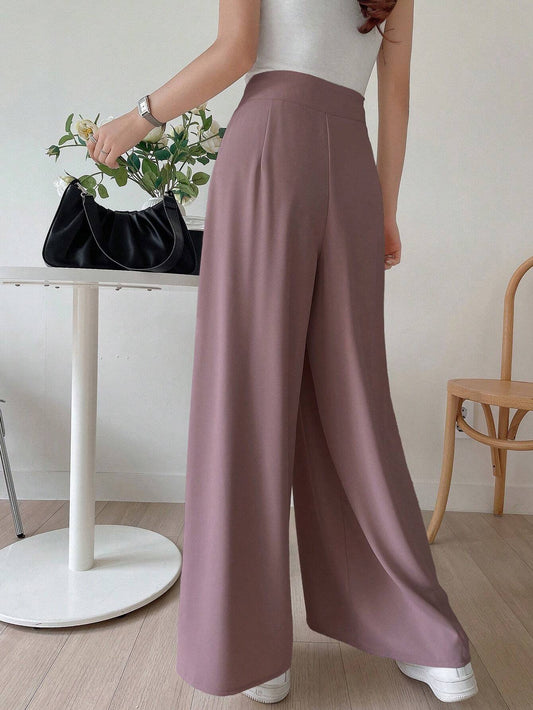 Buy SHEIN DAZY Solid Color Wide Leg Regular Pants, Suitable For Spring And Summer in Pakistan