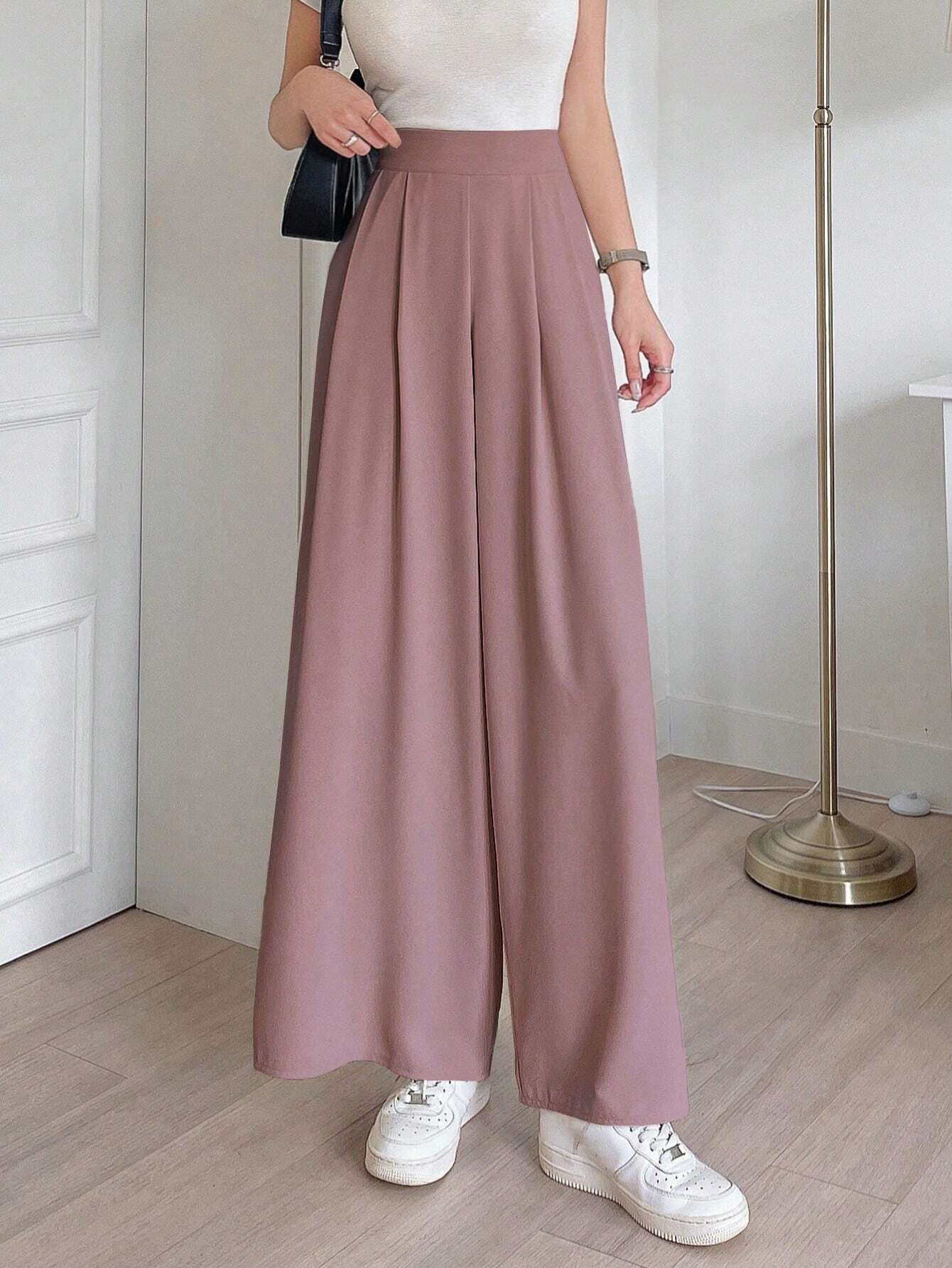 Buy SHEIN DAZY Solid Color Wide Leg Regular Pants, Suitable For Spring And Summer in Pakistan
