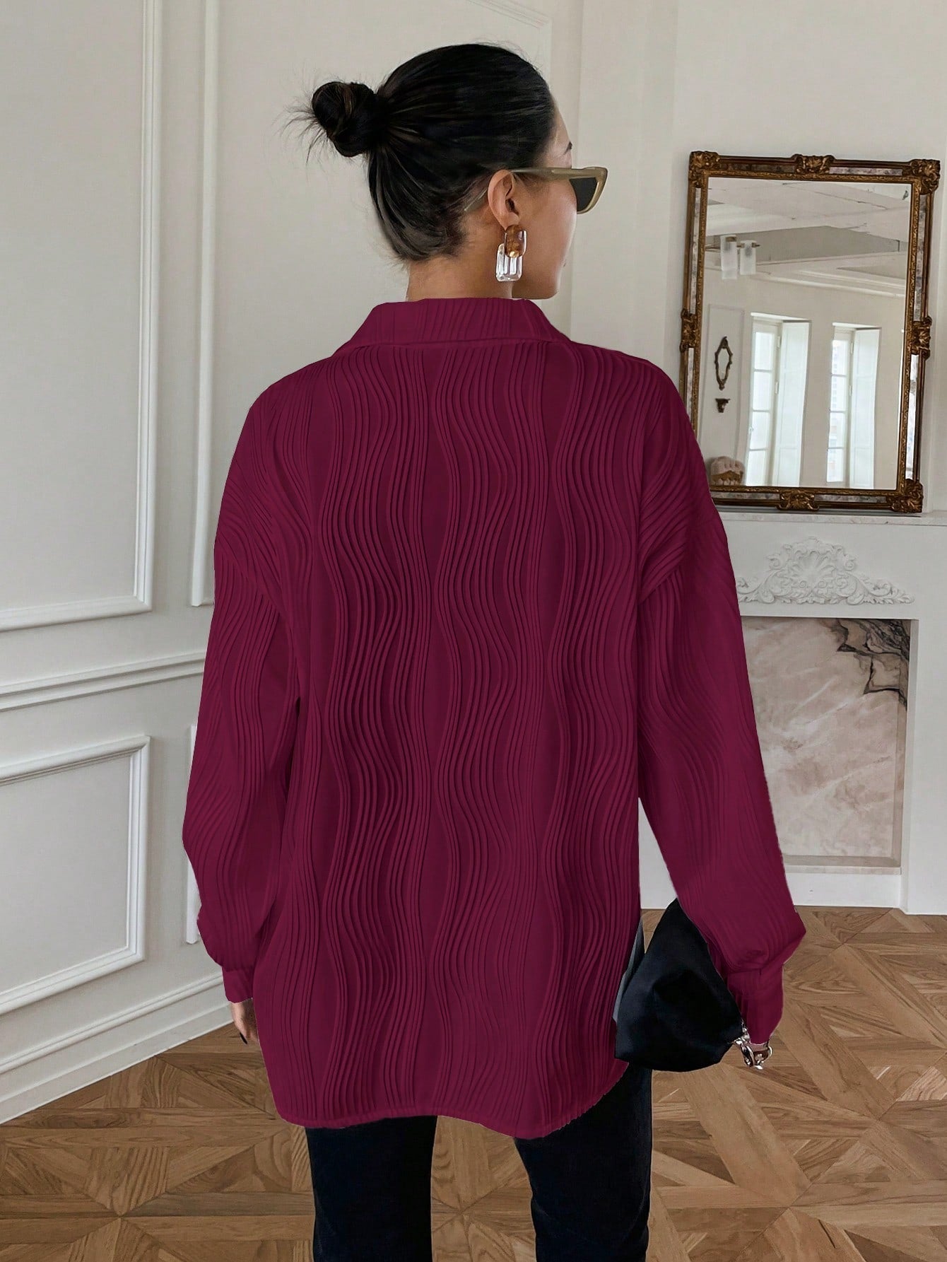 Buy SHEIN DAZY Solid Drop Shoulder Button Front Shirt in Pakistan