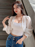 Buy SHEIN DAZY Solid Flounce Sleeve Crop Blouse in Pakistan