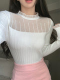 Buy SHEIN DAZY Solid Frill Trim Ribbed Knit Sweater in Pakistan