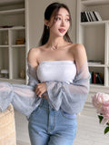 Buy SHEIN DAZY Solid Open Front Flare Sleeve Top Without Tube Top in Pakistan