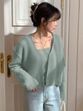Buy SHEIN DAZY Solid Ribbed Cami Knit Top & Drop Shoulder Duster Cardigan in Pakistan