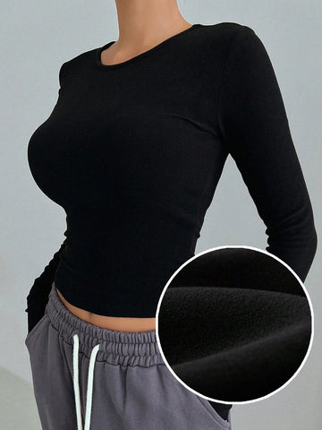 Buy SHEIN DAZY Solid Ribbed Knit Crop Tee in Pakistan