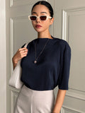 Buy SHEIN DAZY Solid Ribbed Knit Tee in Pakistan