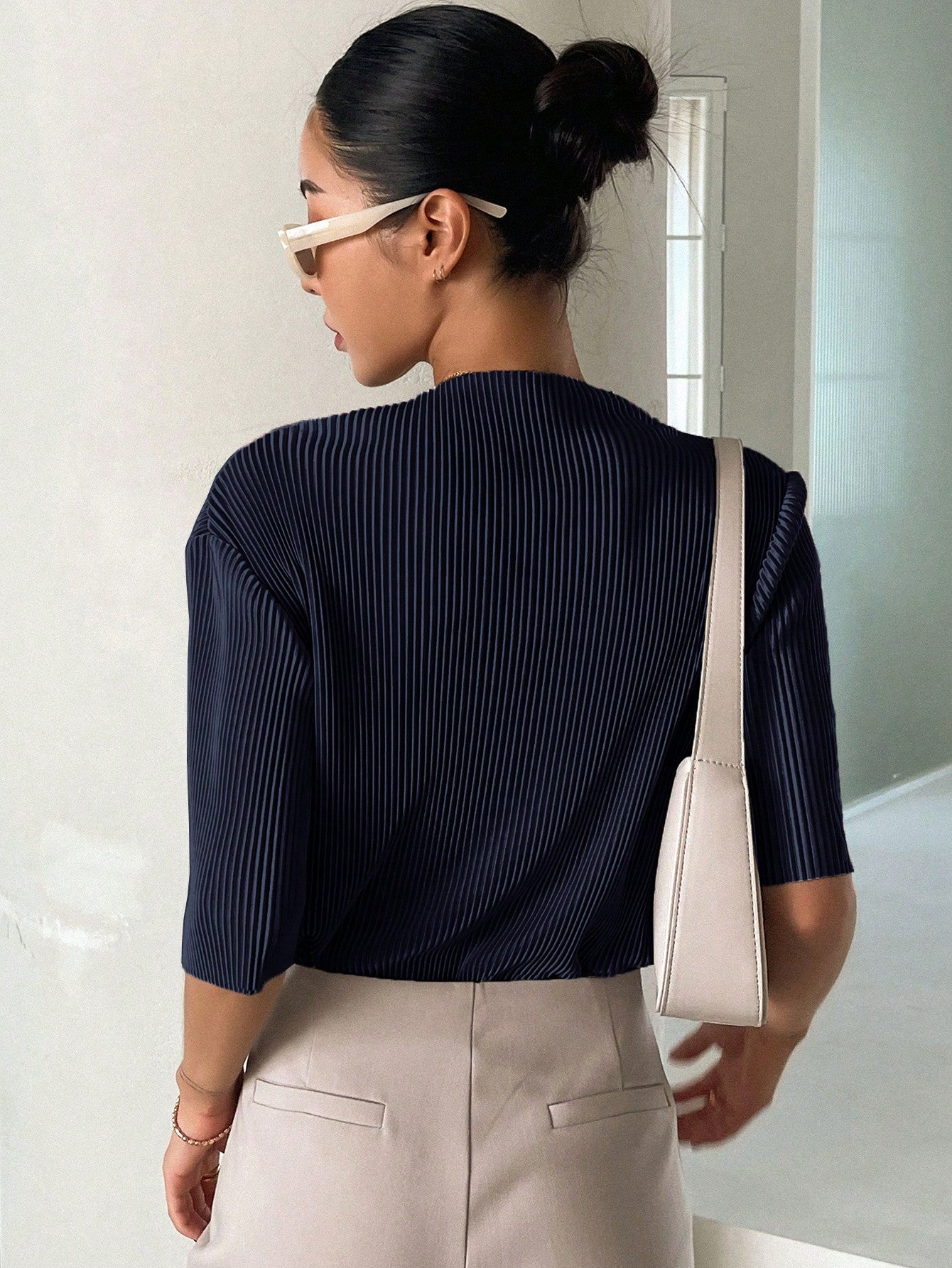 Buy SHEIN DAZY Solid Ribbed Knit Tee in Pakistan