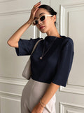 Buy SHEIN DAZY Solid Ribbed Knit Tee in Pakistan