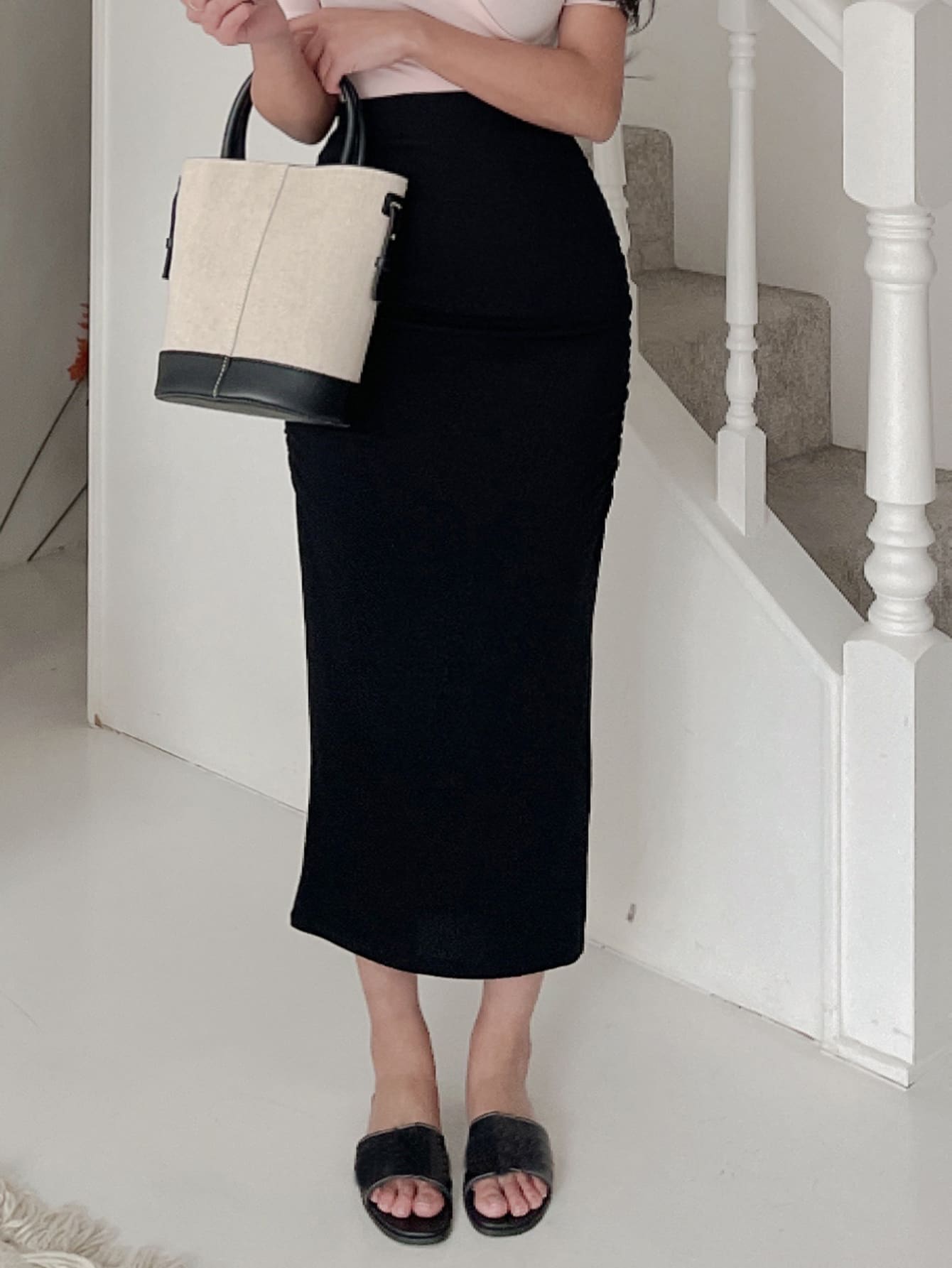 Buy SHEIN DAZY Solid Ruched Split Side Skirt in Pakistan