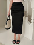 Buy SHEIN DAZY Solid Ruched Split Side Skirt in Pakistan