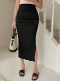 Buy SHEIN DAZY Solid Ruched Split Side Skirt in Pakistan