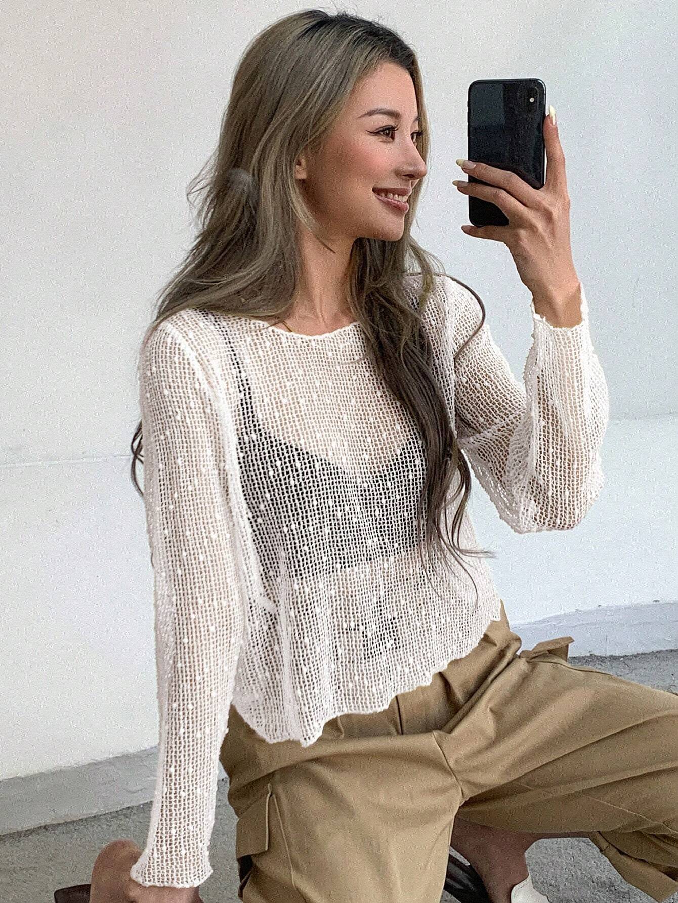Buy SHEIN DAZY Solid Sheer Mesh Top Without Bra Going Out Tops in Pakistan