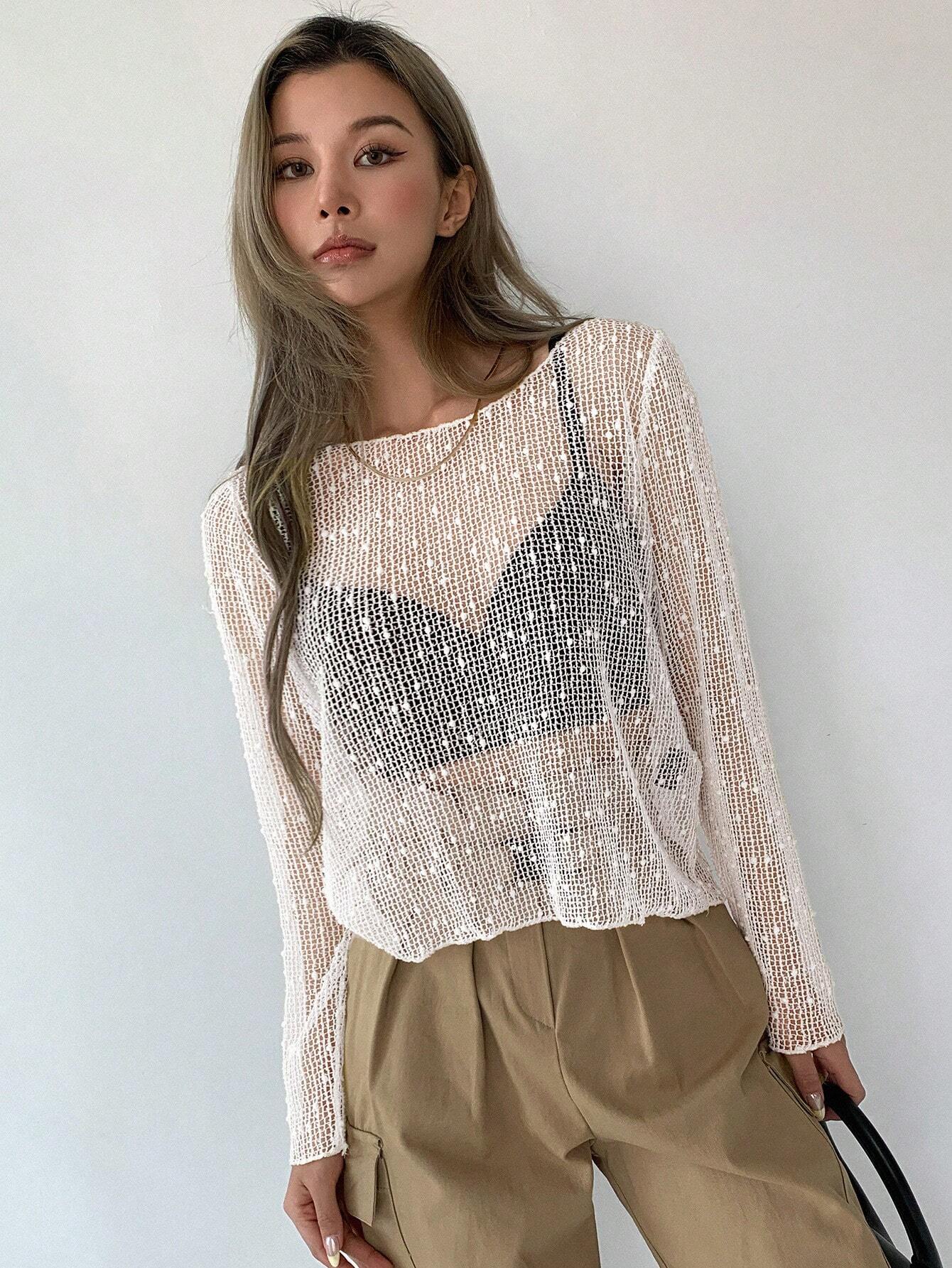 Buy SHEIN DAZY Solid Sheer Mesh Top Without Bra Going Out Tops in Pakistan