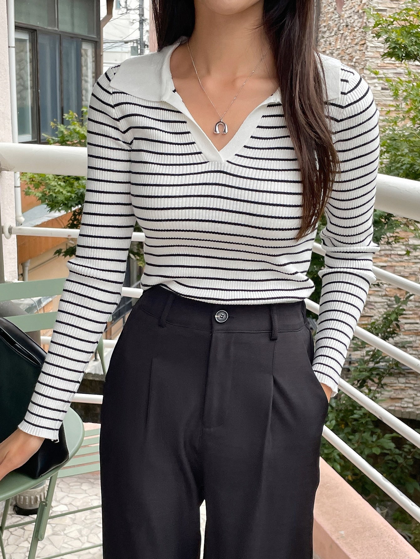 Buy SHEIN DAZY Striped Pattern Ribbed Knit Sweater in Pakistan