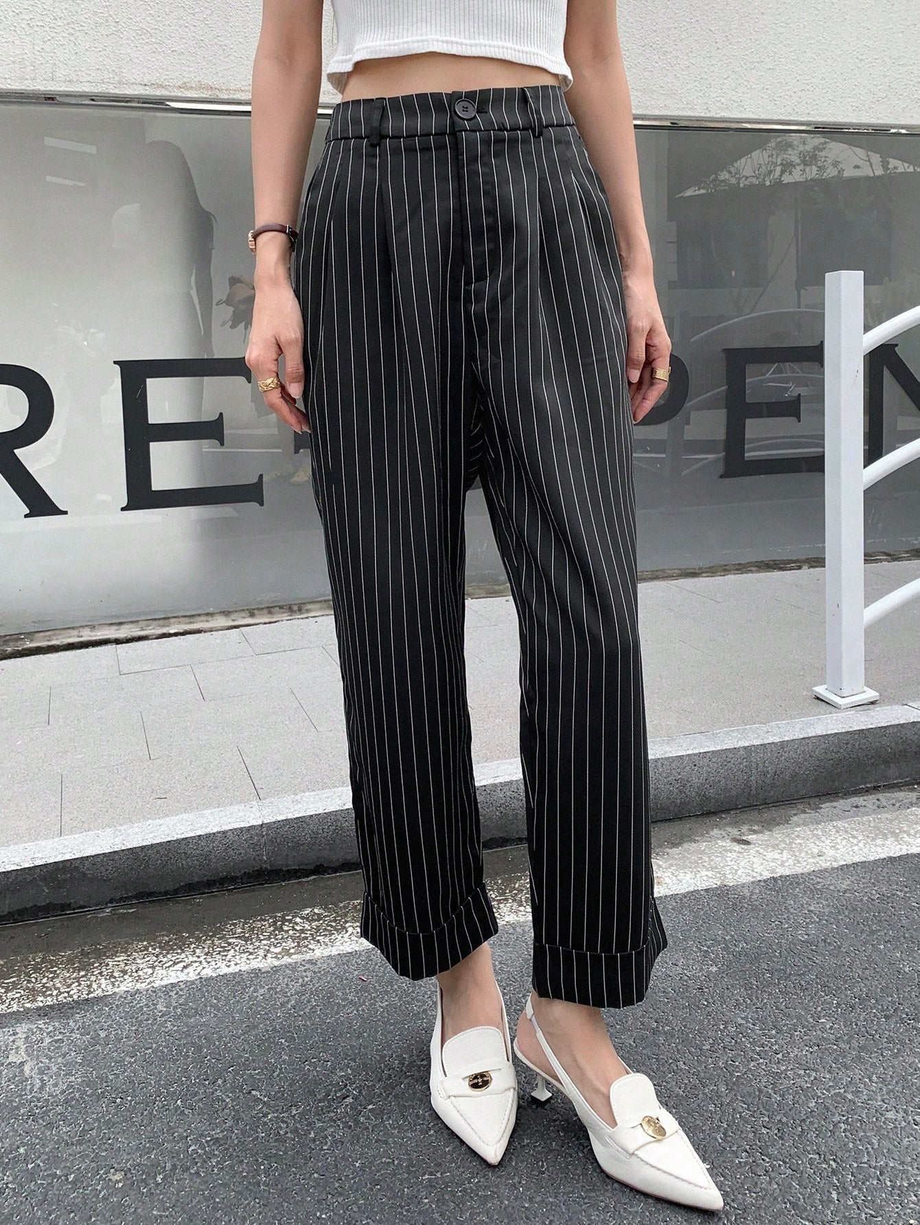 Buy SHEIN DAZY Striped Print Slant Pocket Pants in Pakistan