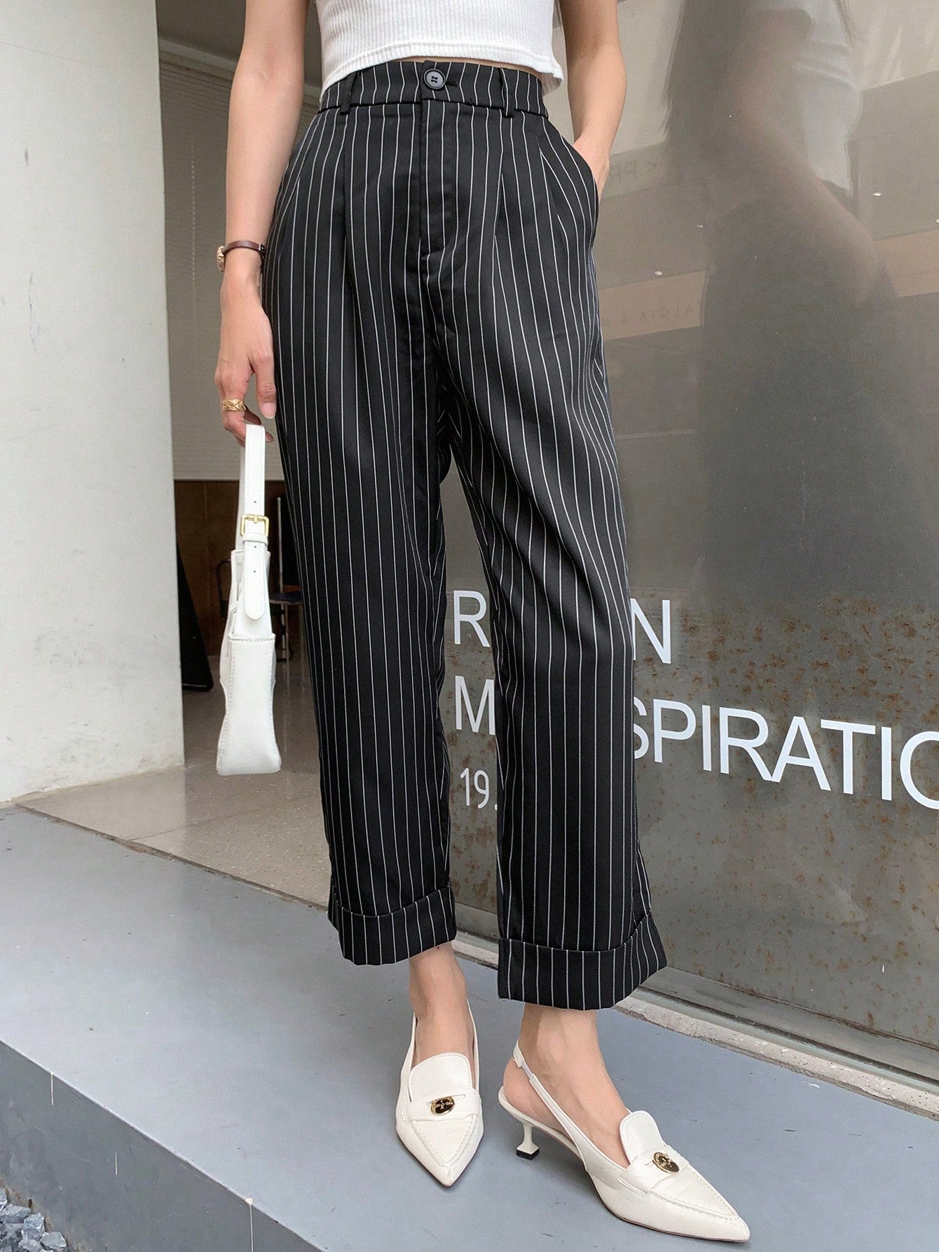 Buy SHEIN DAZY Striped Print Slant Pocket Pants in Pakistan