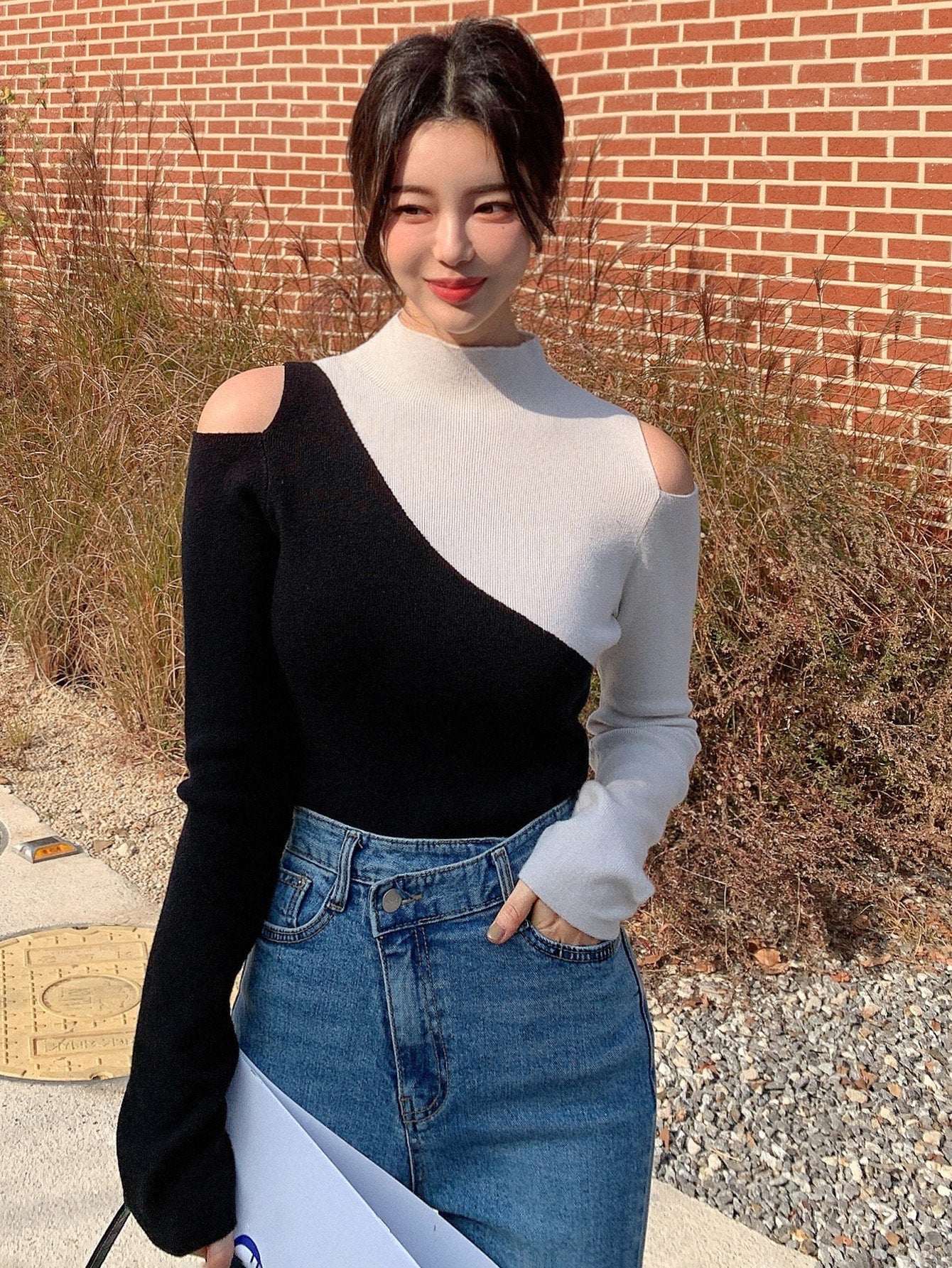 Buy SHEIN DAZY Two Tone Cold Shoulder Sweater in Pakistan