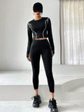 Buy SHEIN DAZY Women'S Color Block Rolled Edge Top With Solid Color Leggings Two Piece Set in Pakistan
