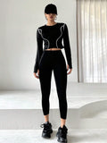 Buy SHEIN DAZY Women'S Color Block Rolled Edge Top With Solid Color Leggings Two Piece Set in Pakistan