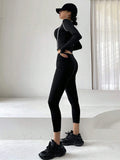Buy SHEIN DAZY Women'S Color Block Rolled Edge Top With Solid Color Leggings Two Piece Set in Pakistan