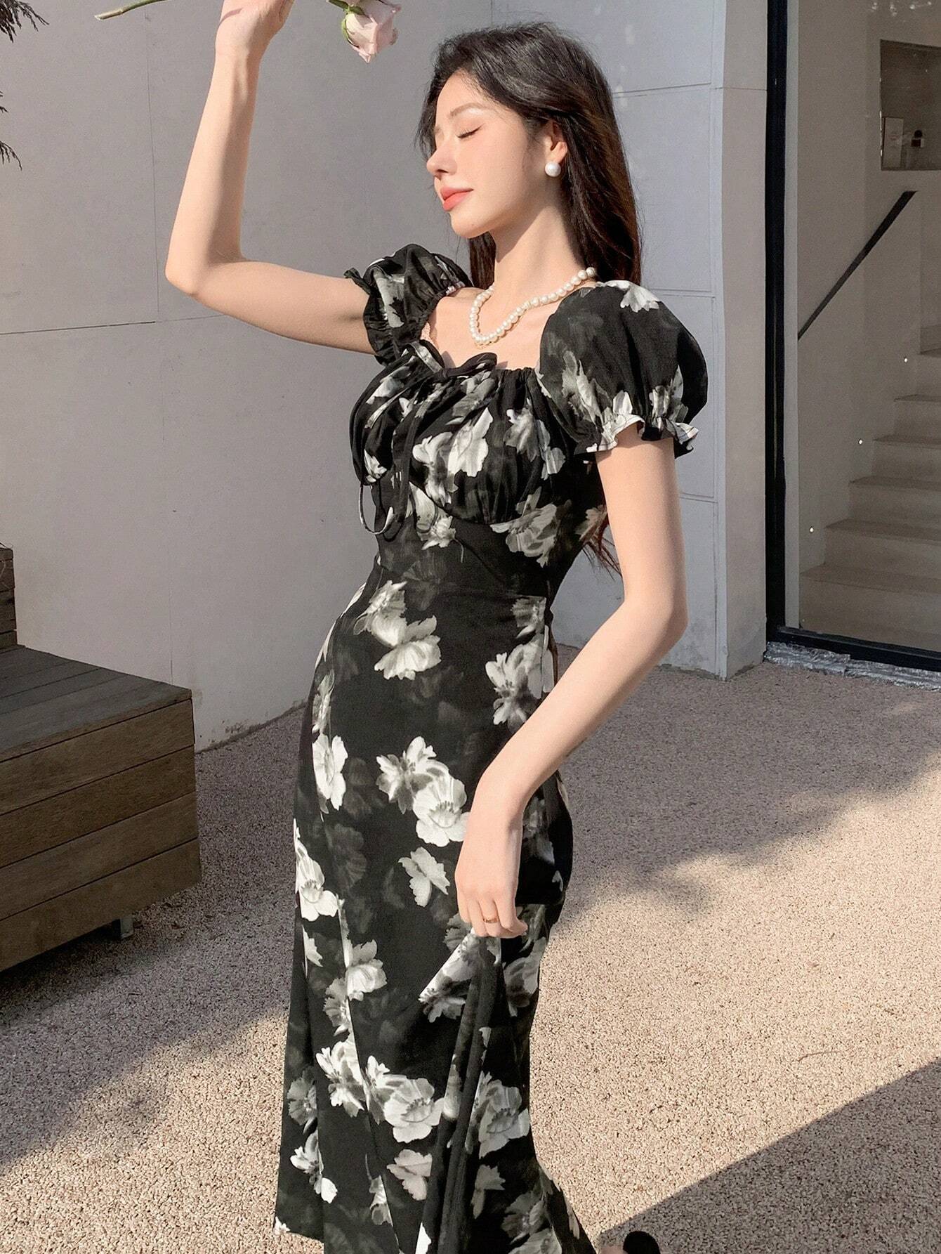 Buy SHEIN DAZY Women'S Floral Printed Front Tie-Up Dress in Pakistan