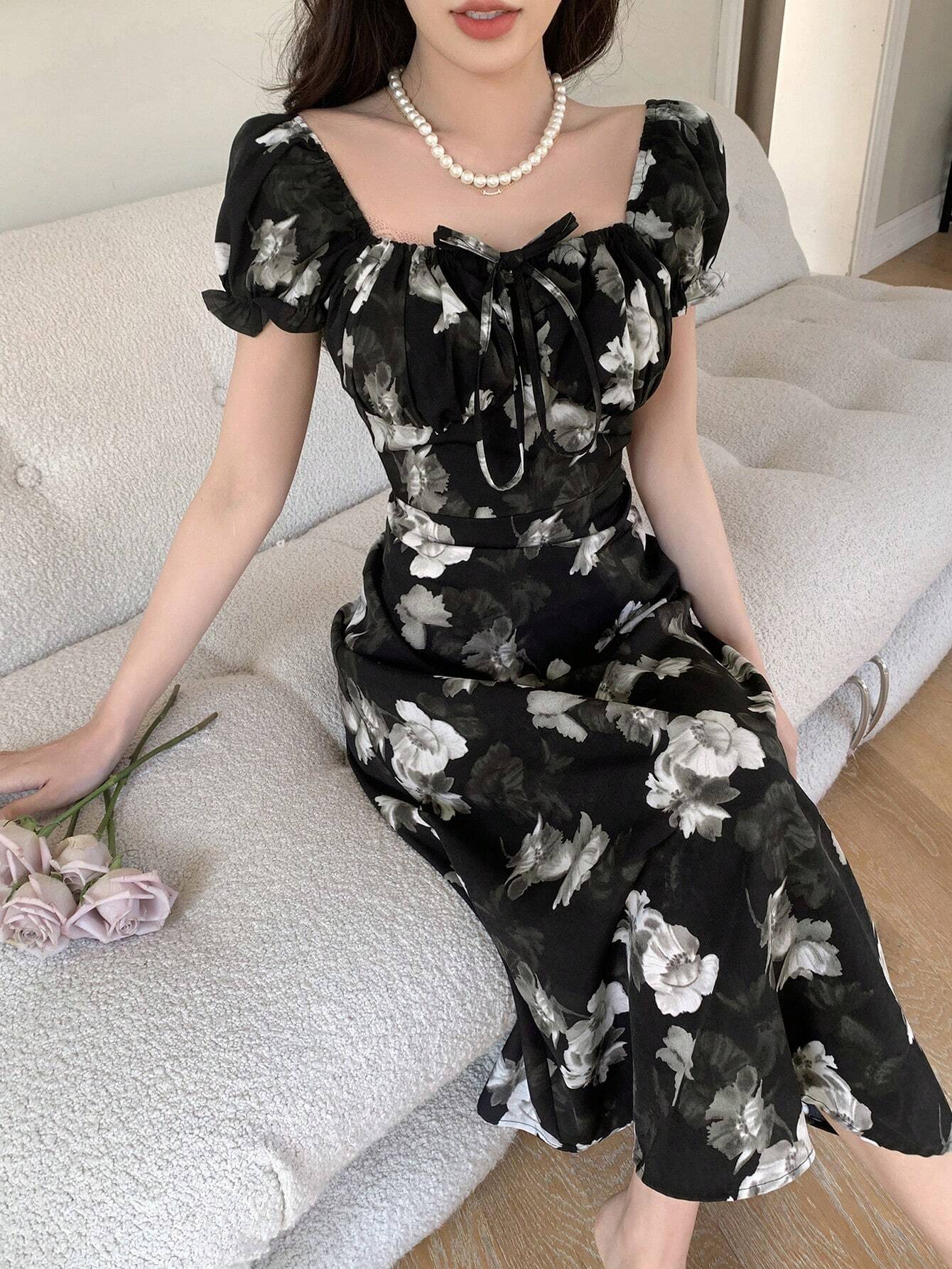 Buy SHEIN DAZY Women'S Floral Printed Front Tie-Up Dress in Pakistan