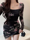 Buy SHEIN DAZY Women Floral Print Mock Neck Long Sleeve Fitted Dress With Thermal Lined in Pakistan