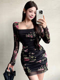 Buy SHEIN DAZY Women Floral Print Mock Neck Long Sleeve Fitted Dress With Thermal Lined in Pakistan