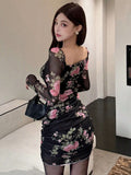 Buy SHEIN DAZY Women Floral Print Mock Neck Long Sleeve Fitted Dress With Thermal Lined in Pakistan