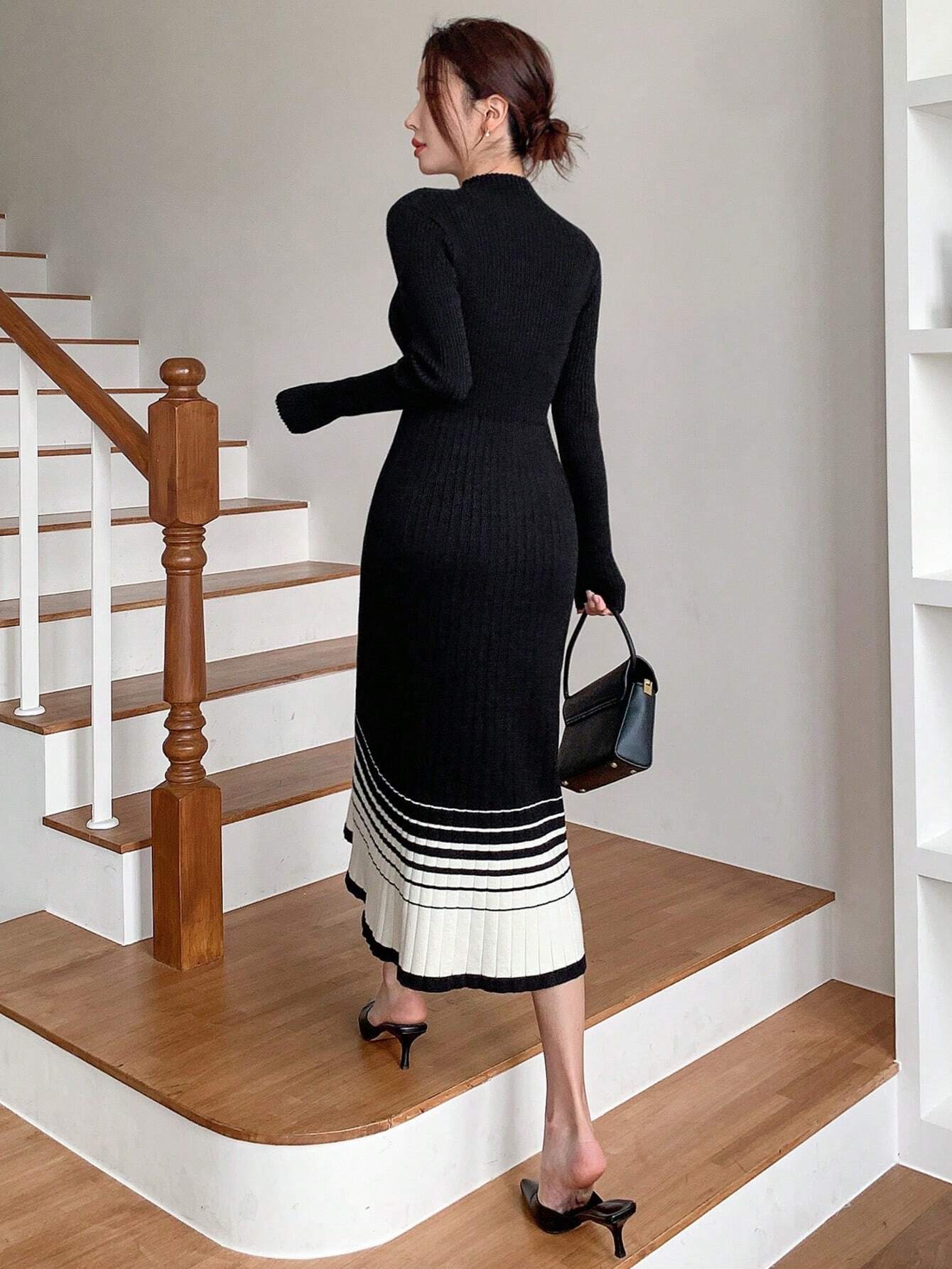 Buy SHEIN DAZY Women Long Sleeve Knit Bodycon Dress With Puff Sleeves in Pakistan