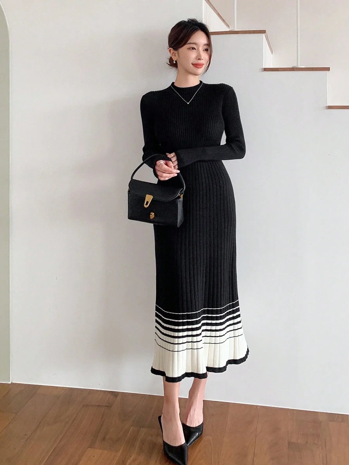 Buy SHEIN DAZY Women Long Sleeve Knit Bodycon Dress With Puff Sleeves in Pakistan