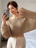 Buy SHEIN DAZY Women Solid Color Basic Round Neck Hollow Knitted Sweater in Pakistan