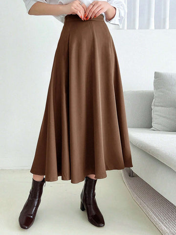 Buy SHEIN DAZY Women Solid Color Daily Wear Long Flare Skirt in Pakistan