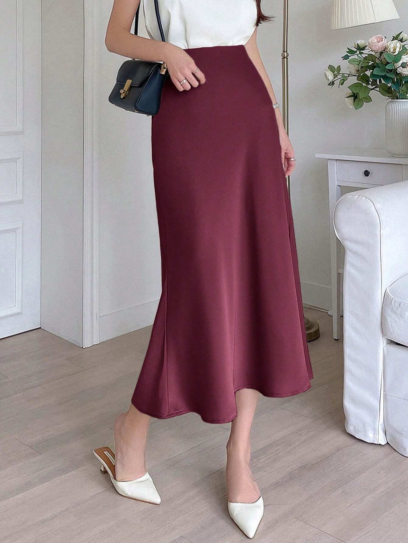 Buy SHEIN DAZY Women Solid Color Mermaid Hem Elegant Maxi Skirt in Pakistan
