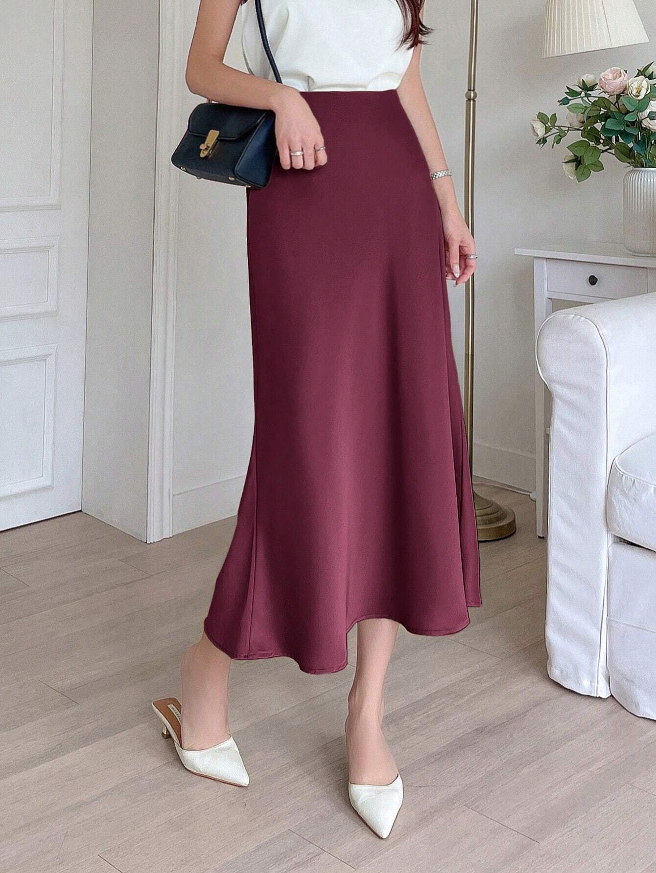 Buy SHEIN DAZY Women Solid Color Mermaid Hem Elegant Maxi Skirt in Pakistan