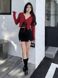 Buy SHEIN DAZY Women Spring And Autumn Solid Color Long Sleeve Front Tie Short Ruffle Cardigan in Pakistan