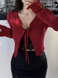 Buy SHEIN DAZY Women Spring And Autumn Solid Color Long Sleeve Front Tie Short Ruffle Cardigan in Pakistan