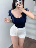 Buy SHEIN DAZY Women's Bowknot Tie Back Tight Short Sleeve T-Shirt in Pakistan