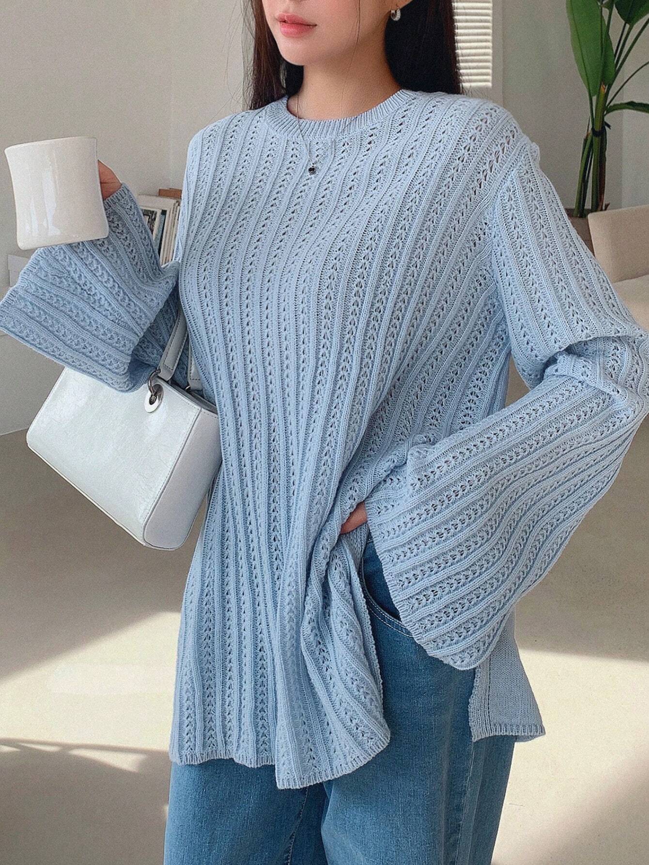 Buy SHEIN DAZY Women's Business Casual Solid Color Flare Sleeve Sweater in Pakistan