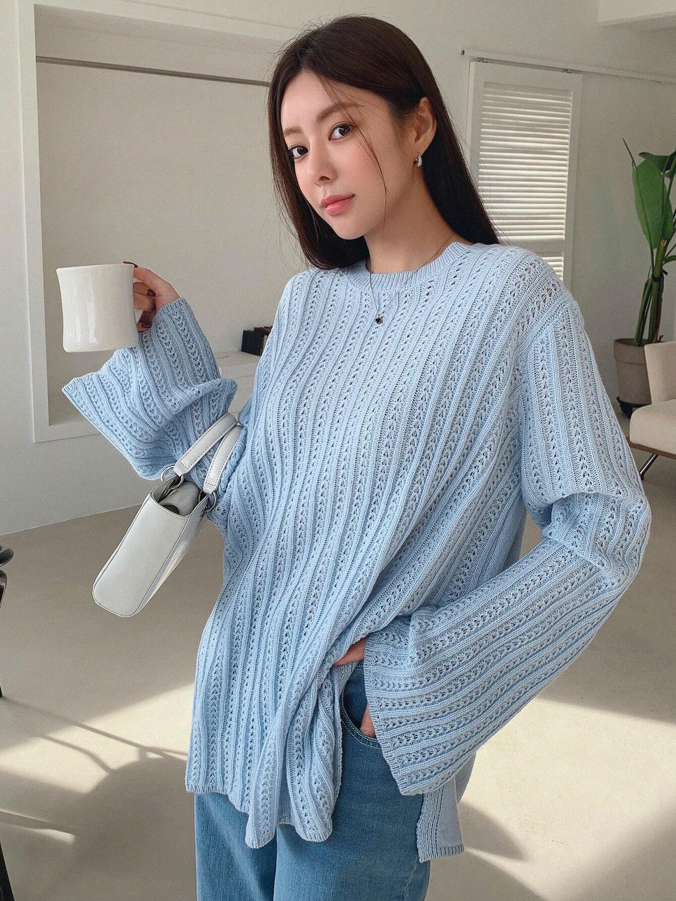 Buy SHEIN DAZY Women's Business Casual Solid Color Flare Sleeve Sweater in Pakistan