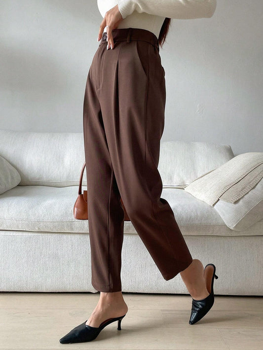 Buy SHEIN DAZY Women's Plain Color Pleated Pocket Business Casual Suit Pants in Pakistan
