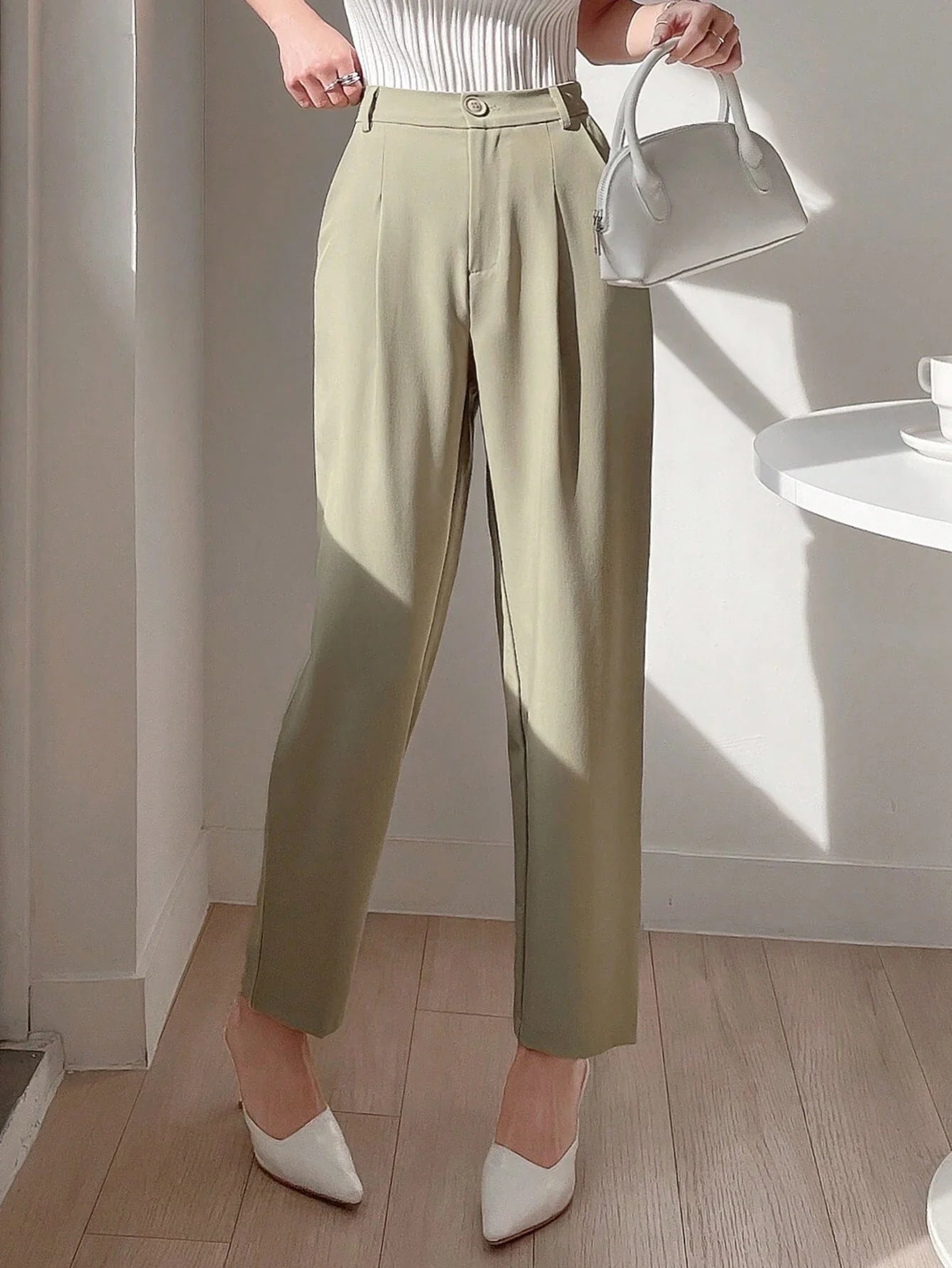 Buy SHEIN DAZY Women's Plain Color Pleated Pocket Dress Pants, Business Casual Style in Pakistan