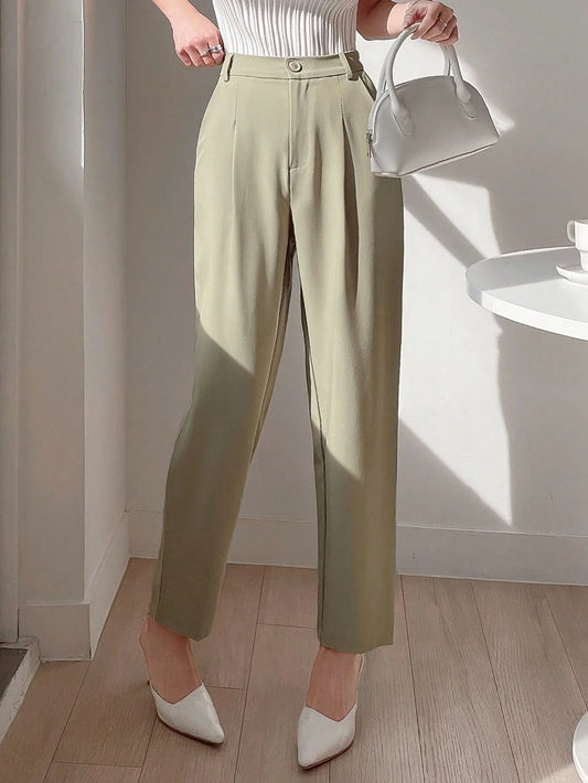 Buy SHEIN DAZY Women's Plain Color Pleated Pocket Dress Pants, Business Casual Style in Pakistan