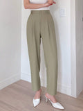Buy SHEIN DAZY Women's Plain Color Pleated Pocket Dress Pants, Business Casual Style in Pakistan