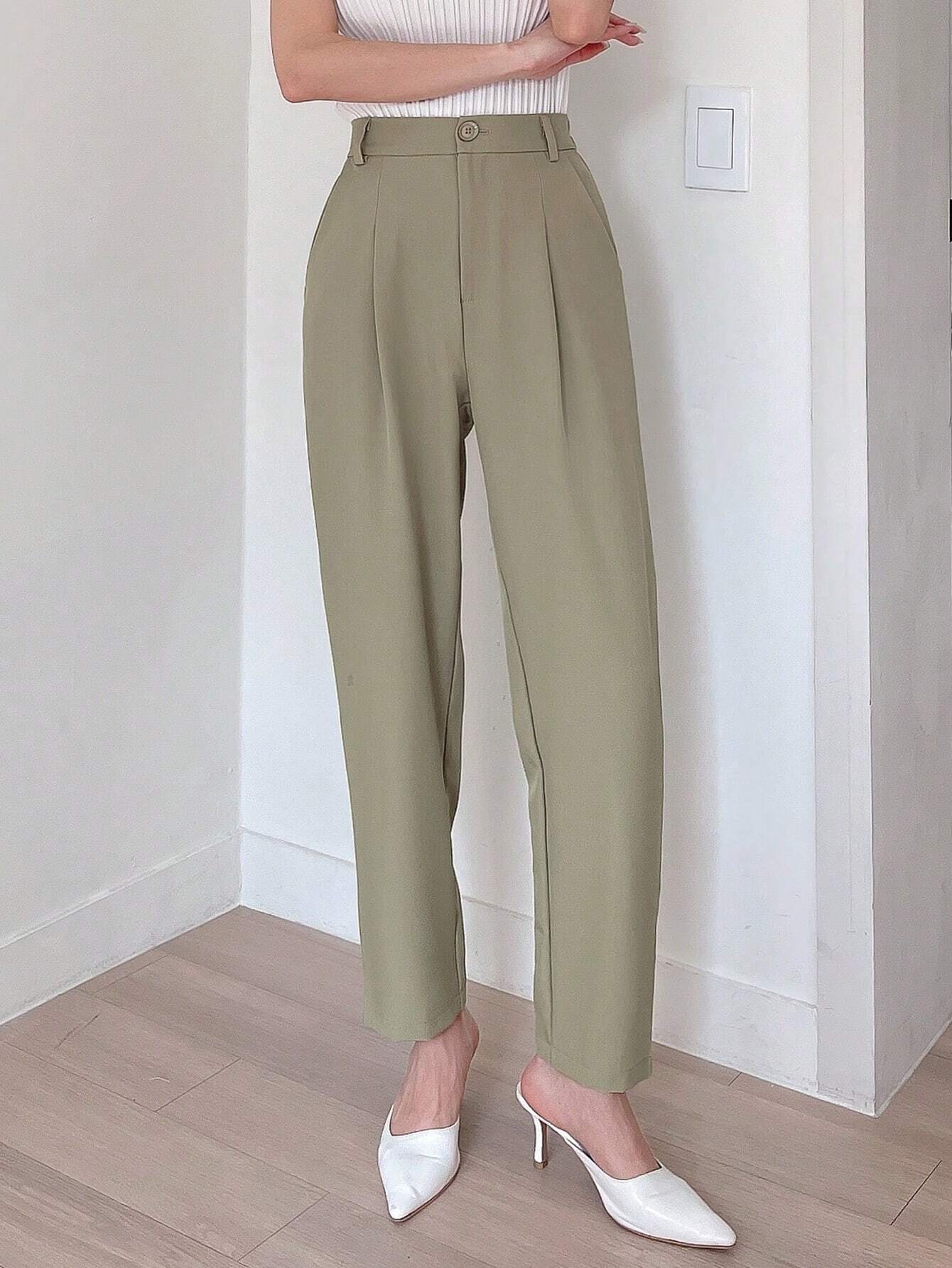 Buy SHEIN DAZY Women's Plain Color Pleated Pocket Dress Pants, Business Casual Style in Pakistan